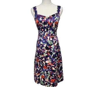 Tory Burch Dress Womens 2 Multicolor Floral Purple Cotton Stretch‎ Sweetheart